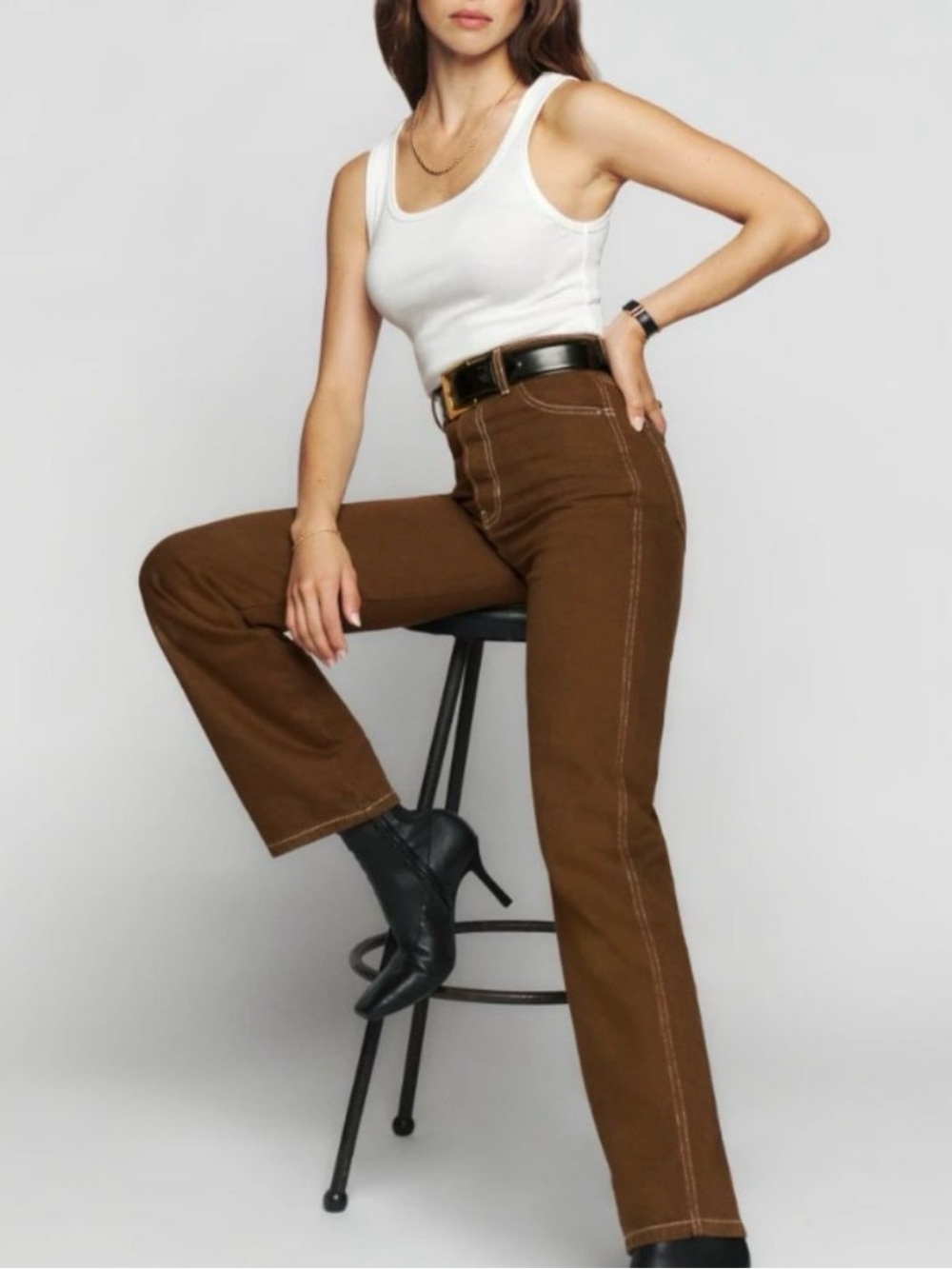 Reformation Cowboy high rise straight jeans in chocolate size 31